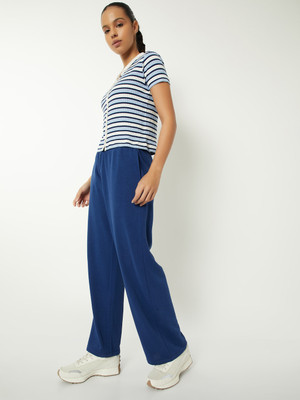 MAX Solid Women Blue Track Pants
