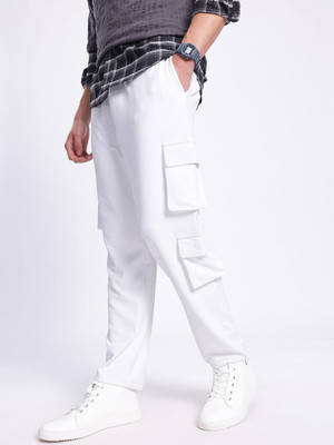 Glitchez Solid Men White Track Pants