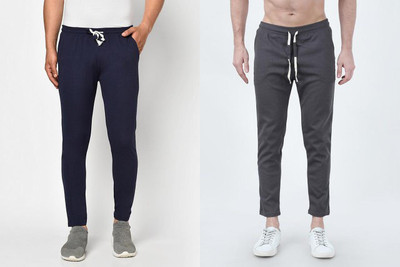 Trandone Solid Men Blue, Grey Track Pants