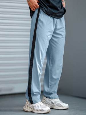 Jump Cuts Striped Men Blue Track Pants