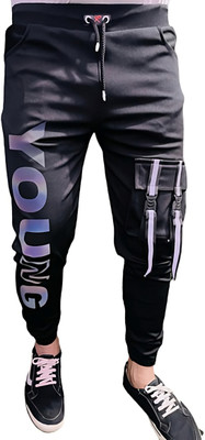 Lastpoint Washed, Printed, Self Design Men Black Track Pants