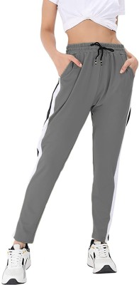 Slurry Solid, Striped Women Black, Grey, White Track Pants