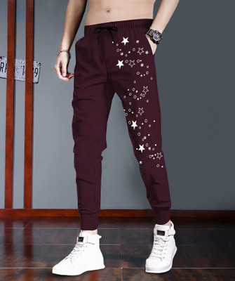 TRIPR Solid Men Maroon, White Track Pants