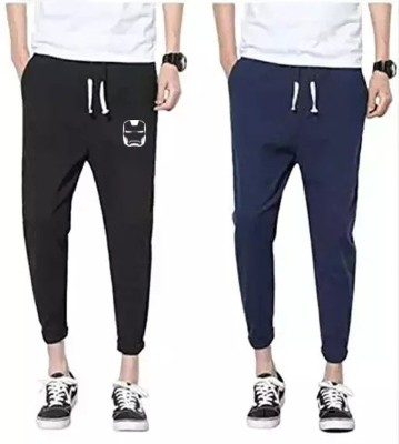 bfb Solid, Printed Men Blue, Black Track Pants