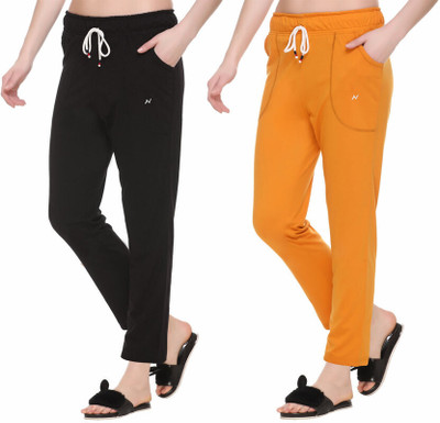 Afronaut Solid Women Black, Yellow Track Pants