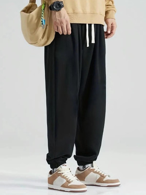 Dockstreet Solid Men Black Track Pants