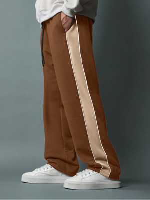 Jump Cuts Striped Men Brown Track Pants