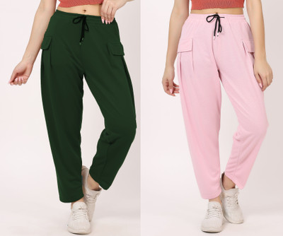 CLOTHINK India Solid Women Olive, Pink Track Pants