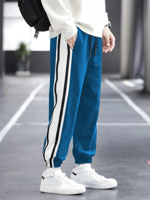 LOTHRIC Colorblock Men Blue Track Pants