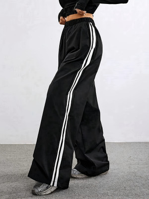 Dockstreet Solid, Striped Women Black Track Pants