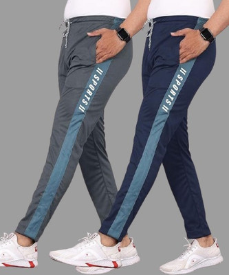 Cronix Self Design, Striped Men Grey, Dark Blue Track Pants