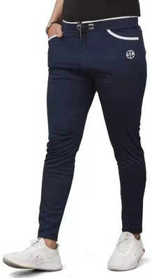 SilkGrid Solid Men Blue Track Pants