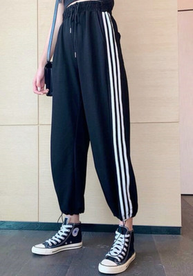 LOTHRIC Self Design, Striped Women Black Track Pants