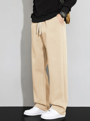JexPuti Solid Men Beige Track Pants