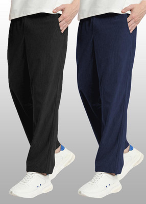 FOXTER Solid Men Black, Blue Track Pants