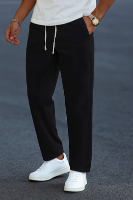 Paralians Solid Men Black Track Pants