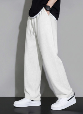 Dockstreet Solid Men White Track Pants