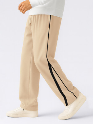 Jump Cuts Colorblock Men Beige Track Pants