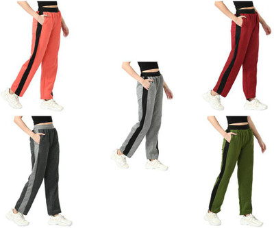 IndiWeaves Colorblock Women Pink, Black, Light Green Track Pants