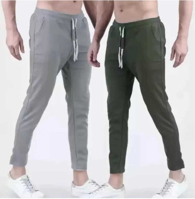 HouseOfCommon Solid Men Grey, Dark Green Track Pants