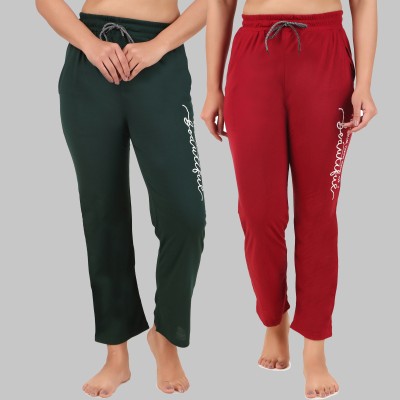 HINAYAA Printed Women Green, Red Track Pants