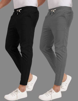 clothjunction Solid Men Light Blue, Black Track Pants