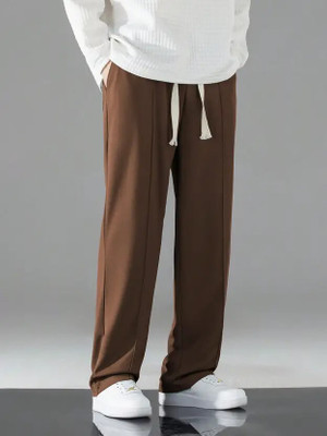 lime verse Solid Men Brown Track Pants