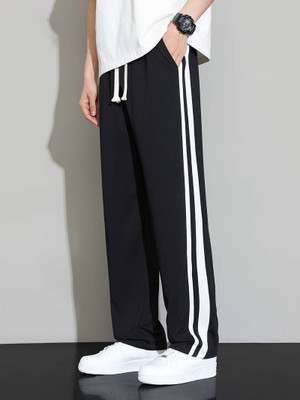 Paralians Striped Men Black Track Pants