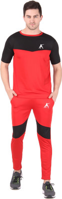 SYS Men Colorblock Red Night Suit Set