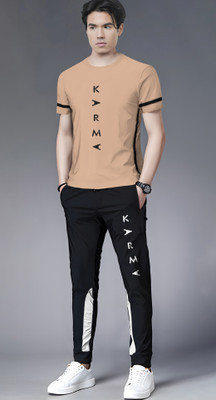 TRIPR Men Printed Beige, Black Night Suit Set