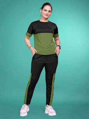 SAKARMAA Women Colorblock Green, Black Top & Pyjama Set