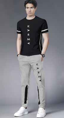 TRIPR Men Printed Black, Grey Night Suit Set