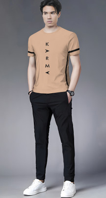 TRIPR Men Printed Beige, Black Night Suit Set