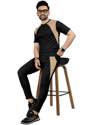 Bajrang Feb Men Colorblock Black Night Suit Set