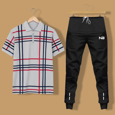 Conway Men Checkered Grey Night Suit Set