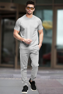TRIPR Men Solid Grey Night Suit Set
