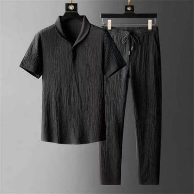 Yuvraah Men Self Design Black Night Suit Set