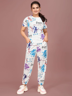 DreamBe Women Printed Blue Top & Pyjama Set