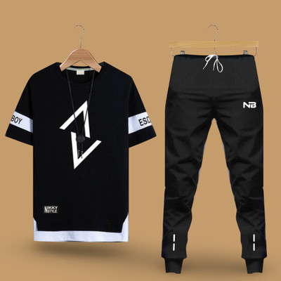 Lieo Trend Men Printed Black Night Suit Set