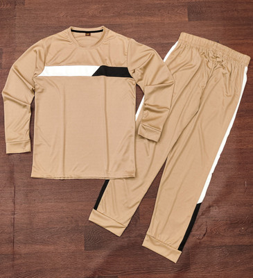 LINSOR FASHION Men Colorblock Beige Night Suit Set