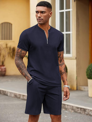 Chrome & Coral Solid Men Track Suit