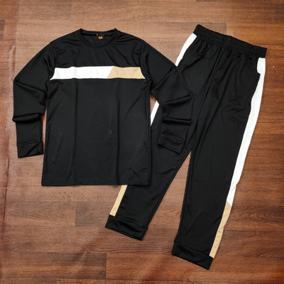 HASTIVOUGE Men Striped Black Night Suit Set