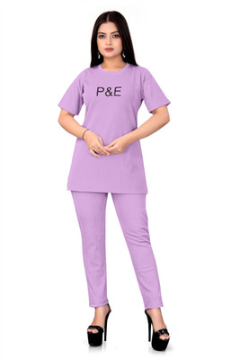 BALUDACLOTHES Women Solid Purple Top & Pyjama Set