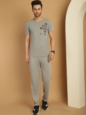 MACK JONNEY Men Printed Grey Top & Pyjama Set