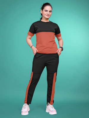 SAKARMAA Women Colorblock Black, Orange Top & Pyjama Set