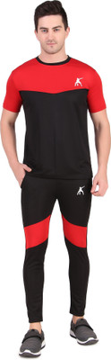 SYS Men Colorblock Black Night Suit Set