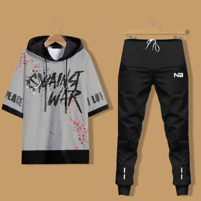 Conway Men Printed Grey, Black Night Suit Set