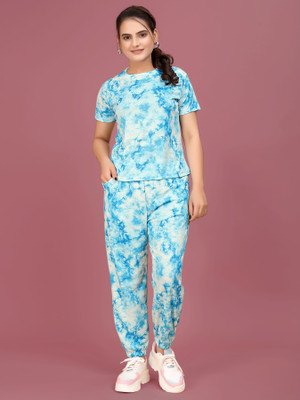 DreamBe Women Printed Light Blue Top & Pyjama Set
