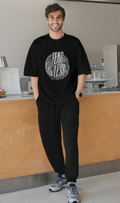 TRIPR Men Printed Black Night Suit Set