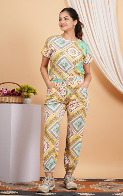 ZIKIGO Women Printed Yellow Night Suit Set